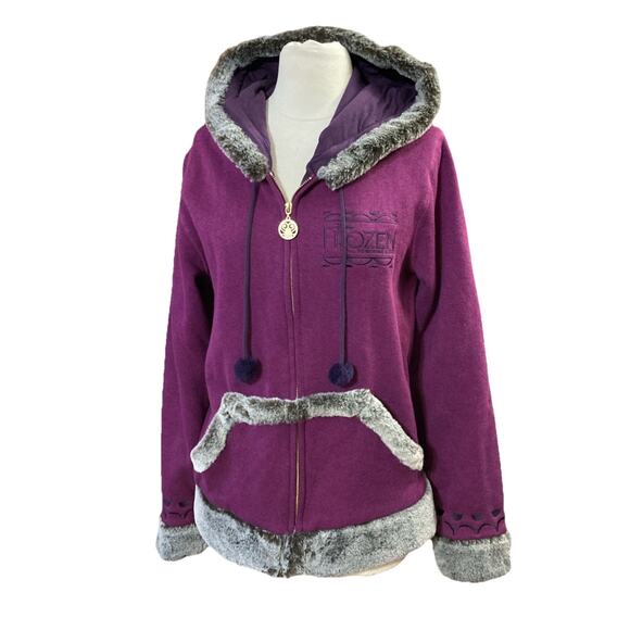 Disney Frozen Broadway Musical Jacket Fur Hoodie Sz XL Purple Embroidered - Picture 1 of 12